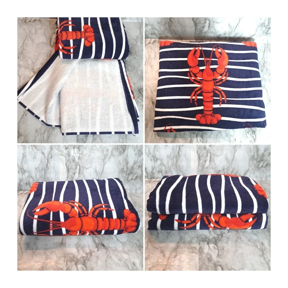 Brooks Brothers Oversized Beach Towel Lobster‎ Print 100% Cotton 36x72 Nautical